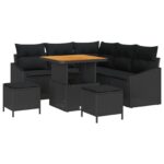 vidaXL 8-dielny záhradný pohovkový set s vankúšmi čierny poly ratan akácia – Obrázok 2