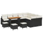 vidaXL 13-dielna záhradná sedacia súprava s vankúšmi Čierny Poly ratan Akácia – Obrázok 2