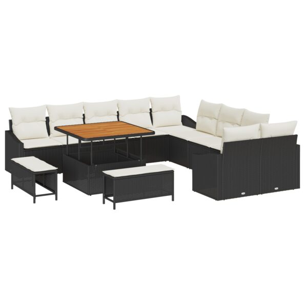 3362705_2.jpg vidaXL 13-dielny záhradný set pohoviek s vankúšmi čierny poly ratan akácia – Obrázok 2