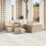 vidaXL 13-dielna záhradná pohovka s vankúšmi béžová poly ratan akácia