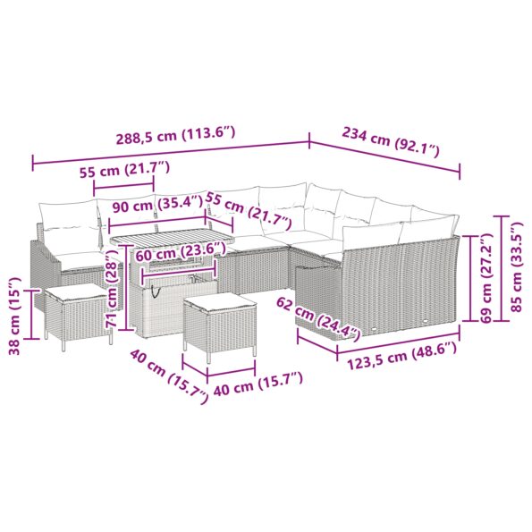 3362717_12.jpg vidaXL 13-dielna súprava záhradného gauča s vankúšmi Béžový Poly ratan Akácia – Obrázok 12