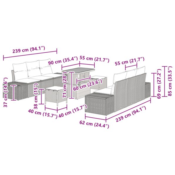 3362740_9.jpg vidaXL 9 kusový záhradný gaučový set s vankúšmi čierny poly ratan akáciový – Obrázok 9