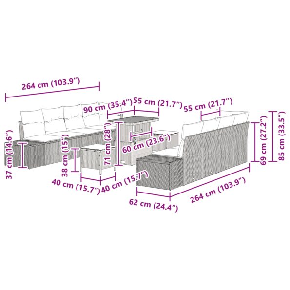 3362761_10.jpg vidaXL 11-dielna záhradná súprava pohoviek s vankúšmi béžový poly ratan akácia – Obrázok 10