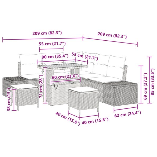 vidaXL 8-dielna súprava záhradných pohoviek s vankúšmi Béžový Poly ratan Akácia – Obrázok 10
