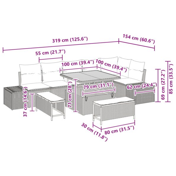 3362796_10.jpg vidaXL 9-dielny záhradný pohovkový set s vankúšmi béžový poly ratan akácia – Obrázok 10