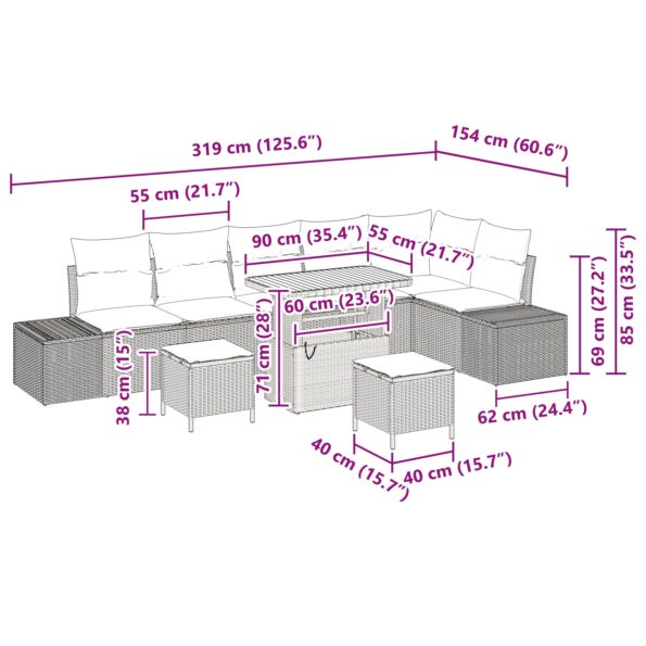 3362807_10.jpg vidaXL 9-dielna záhradná pohovka so vankúšmi Béžový polyratan akáciový – Obrázok 10