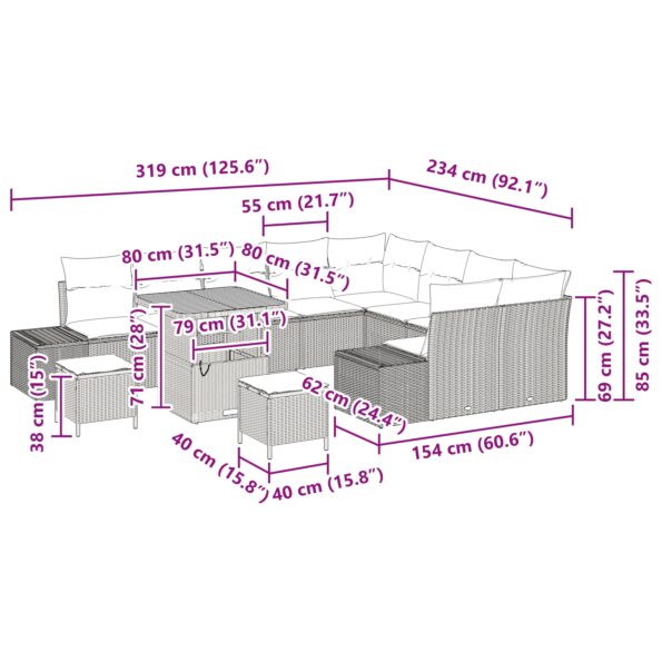 3362820_10.jpg vidaXL 12-dielny záhradný gaučový set s vankúšmi Čierny Polyratan Akácia – Obrázok 10