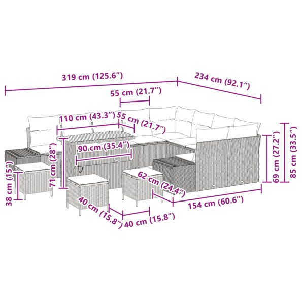 Súprava záhradných sofa vidaXL s vankúšmi Čierna Poly Ratan Akácia, Súprava záhradného jedálenského setu vidaXL s vankúšmi Čierna Poly Ratan Akácia, 2-sedačkové záhradné sofa s vankúšmi Čierna Poly Ratan – Obrázok 10