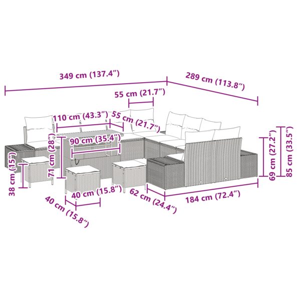 vidaXL súprava záhradného gauča s 14 kusmi a vankúšmi Čierny Polyratan Akácia – Obrázok 9
