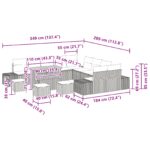 Záhradný sedačkový set vidaXL 14 kusov s vankúšmi sivý z poly ratanového akáciového dreva, Záhradná 2-miestna sedačka vidaXL s vankúšmi sivá z poly ratanového materiálu, Záhradná jedálenská sada vidaXL 4 kusy s vankúšmi sivá z poly ratanového akáciového dreva – Obrázok 9