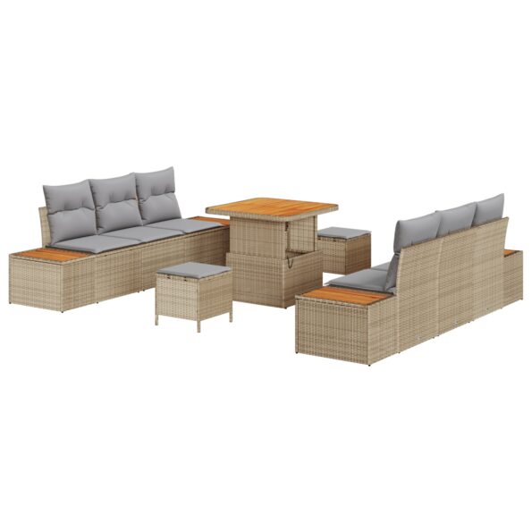 3362867_2.jpg vidaXL 9-dielny záhradný gaučový set s vankúšmi béžový poly ratan – Obrázok 2