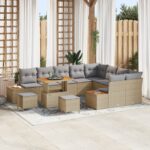 vidaXL 12 Piece Garden Sofa Set with Cushions Beige Poly Rattan Acacia