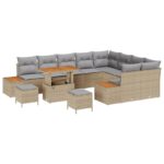 vidaXL 12 Piece Garden Sofa Set with Cushions Beige Poly Rattan Acacia – Obrázok 2