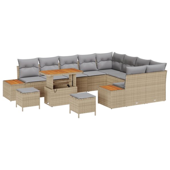 vidaXL 12 Piece Garden Sofa Set with Cushions Beige Poly Rattan Acacia – Obrázok 2