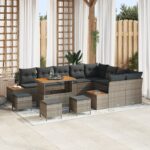 vidaXL 13-dielna záhradná sedačka s vankúšmi sivá poly ratan akáciové