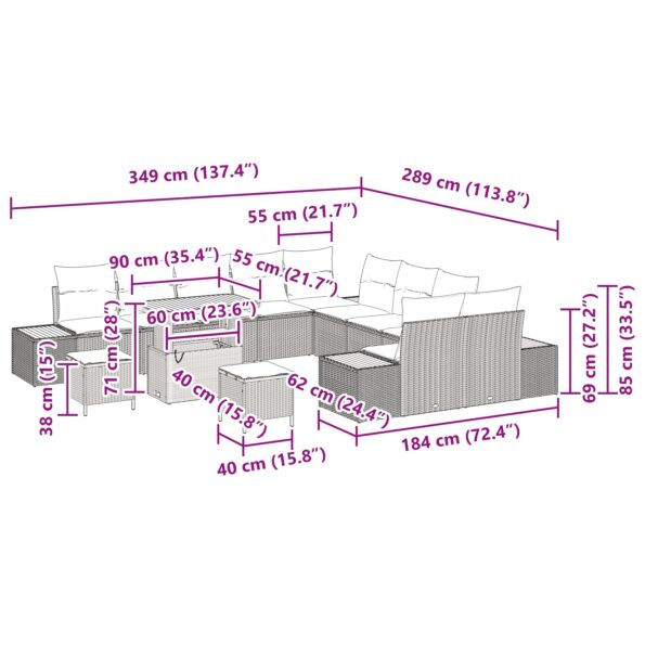 vidaXL 13-dielna súprava záhradných pohoviek s vankúšmi z čierneho poly ratanu a akácie – Obrázok 12