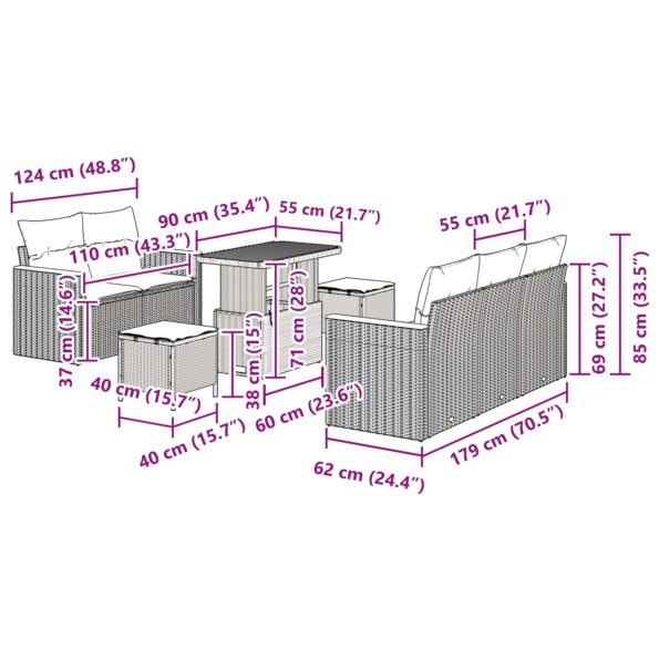 3362990_12.jpg Sada záhradnej sedačky vidaXL s 8 kusmi s vankúšmi Čierna poly ratan akácia, Sada záhradného jedálenského nábytku vidaXL s 3 kusmi Čierna poly ratan akácia – Obrázok 12