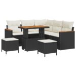vidaXL 8-dielna sada záhradnej pohovky s vankúšmi čierna poly ratan akácia – Obrázok 2