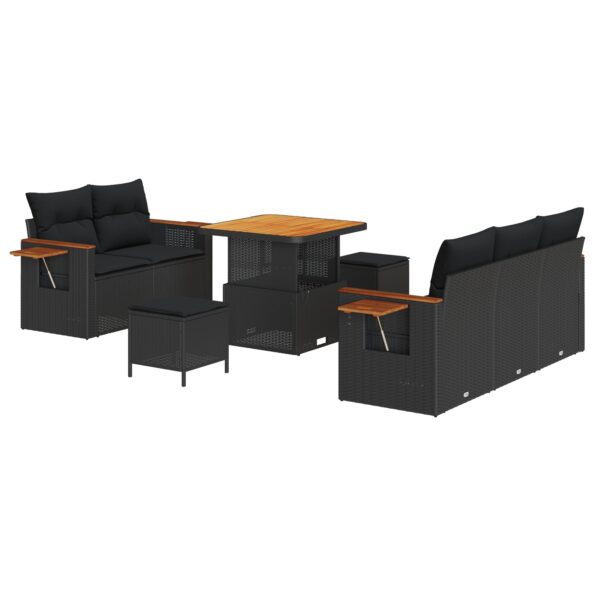3363114_2.jpg vidaXL 8-dielny záhradný sedačkový set s vankúšmi čierny poly ratan akácia – Obrázok 2