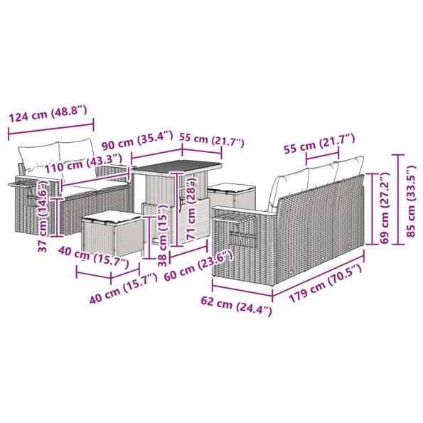 vidaXL 8-dielna záhradná súprava s vankúšmi čierny poly ratan akáciový – Obrázok 13