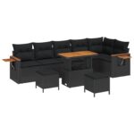 vidaXL 9-dielna súprava záhradného sofa s vankúšmi čierny poly ratan akácia – Obrázok 2