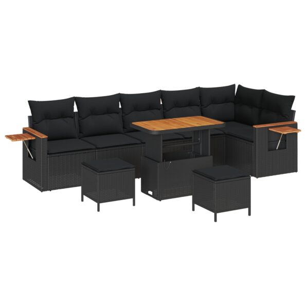 3363194_2.jpg vidaXL 9-dielna súprava záhradného sofa s vankúšmi čierny poly ratan akácia – Obrázok 2