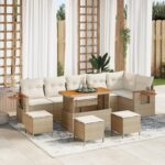 vidaXL 10 kusová záhradná sedačka s vankúšmi Béžová Polyratan Akácia