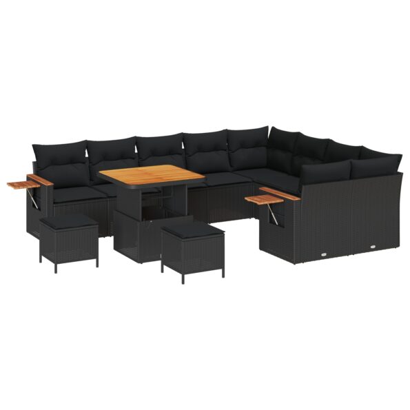 3363209_2.jpg vidaXL 12-dielny záhradný set s vankúšmi, Čierny Polyratan Acacia – Obrázok 2
