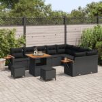 vidaXL 12-dielny záhradný set s vankúšmi, Čierny Polyratan Acacia – Obrázok 3
