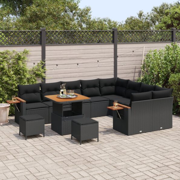 3363209_3.jpg vidaXL 12-dielny záhradný set s vankúšmi, Čierny Polyratan Acacia – Obrázok 3