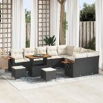 vidaXL 12-dielna záhradná sedačka s vankúšmi čierna polyratanová akácia