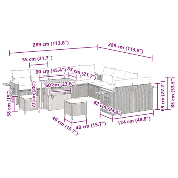 vidaXL 13-dielna záhradná pohovka s vankúšmi béžový poly rattan akácia – Obrázok 13