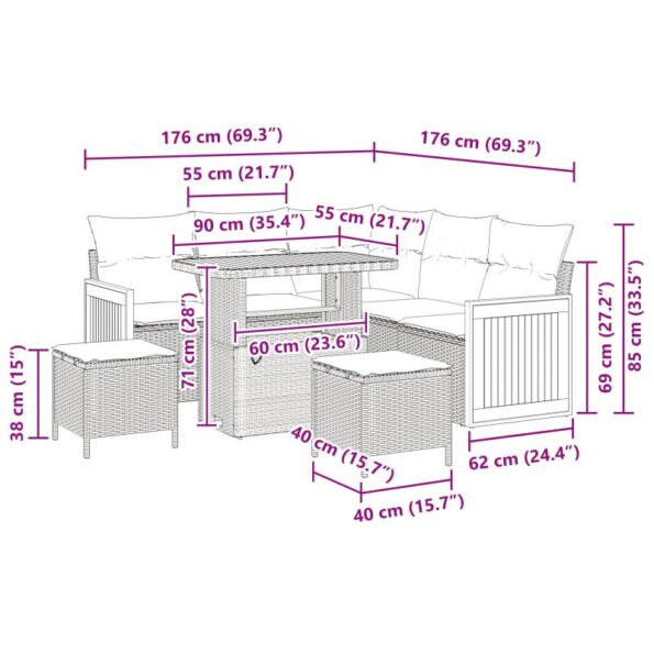 vidaXL 8-dielna súprava záhradného gauča s vankúšmi Čierna Poly ratan Akácia – Obrázok 10