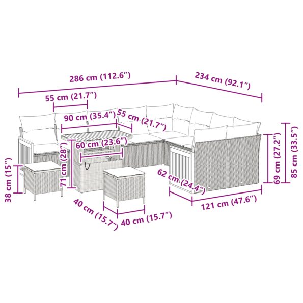 vidaXL 12-dielna záhradná sedačka s vankúšmi čierna polyratan akácie – Obrázok 7