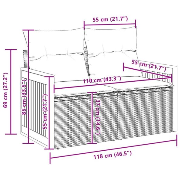 vidaXL 13-dielny záhradný sedačkový set s vankúšmi čierny polyratan akácia – Obrázok 10
