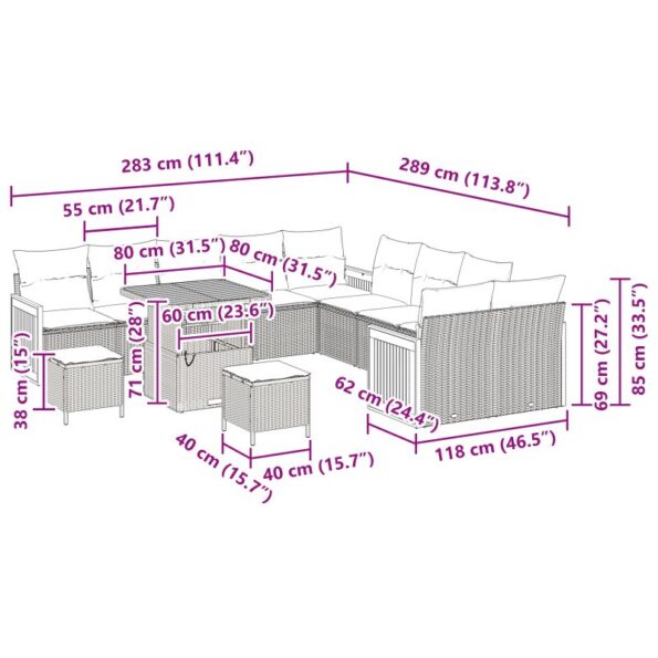 3363359_5.jpg vidaXL 13-dielna záhradná pohovková súprava s vankúšmi, čierny poly ratan akácie – Obrázok 5