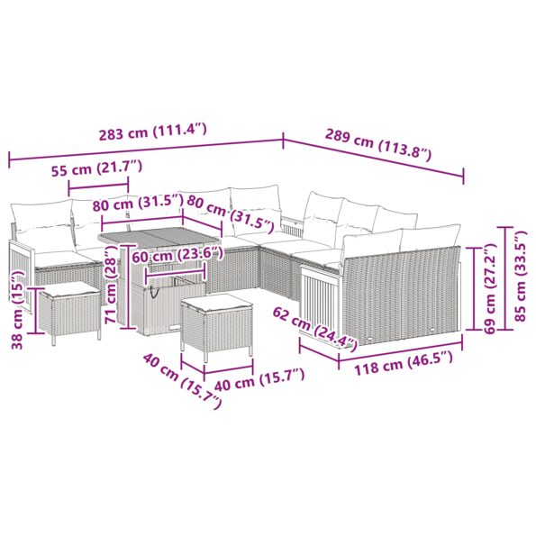 vidaXL 13-dielna záhradná sada s vankúšmi Béžová Polyratan Acacia – Obrázok 9