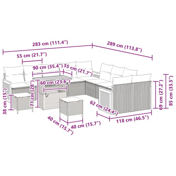 3363365_9.jpg vidaXL 13 kusová záhradná pohovka so vankúšmi, čierny polyratan, akácia – Obrázok 9