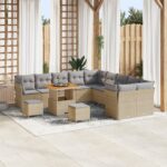 vidaXL 13-dielny záhradný sofa set s vankúšmi béžový poly ratan akácia