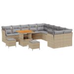 vidaXL 13-dielny záhradný sofa set s vankúšmi béžový poly ratan akácia – Obrázok 2