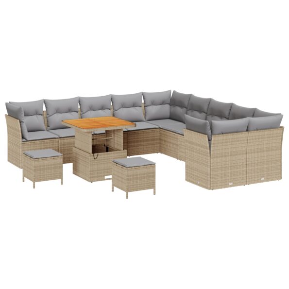 3363492_2.jpg vidaXL 13-dielny záhradný sofa set s vankúšmi béžový poly ratan akácia – Obrázok 2