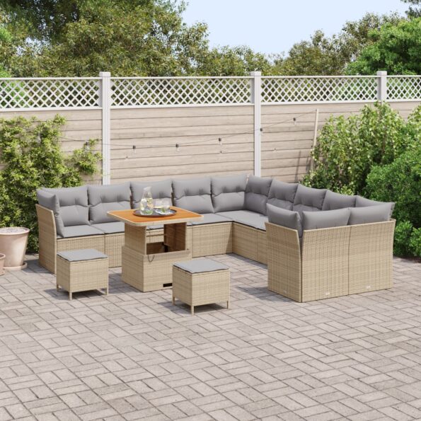 3363492_3.jpg vidaXL 13-dielny záhradný sofa set s vankúšmi béžový poly ratan akácia – Obrázok 3
