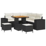 vidaXL 8-dielna záhradná pohovka s vankúšmi čierny poly ratan akácia – Obrázok 2