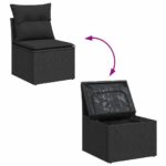 12 kusový set záhradných pohoviek s vankúšmi čierny poly ratan akáciový, 3 kusový záhradný jedálenský set s vankúšmi čierny poly ratan akáciový – Obrázok 11