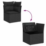 12 kusový set záhradných pohoviek s vankúšmi čierny poly ratan akáciový, 3 kusový záhradný jedálenský set s vankúšmi čierny poly ratan akáciový – Obrázok 13