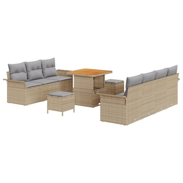 3364047_2.jpg vidaXL 10-dielny záhradný sedací set s vankúšmi béžový poly ratan akácia – Obrázok 2