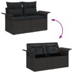 vidaXL 10-dielny záhradný pohovkový set s vankúšmi Čierny poly ratan akácia – Obrázok 11