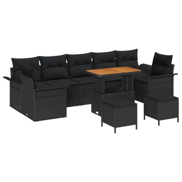 3364069_2.jpg vidaXL 10-dielny záhradný pohovkový set s vankúšmi Čierny poly ratan akácia – Obrázok 2