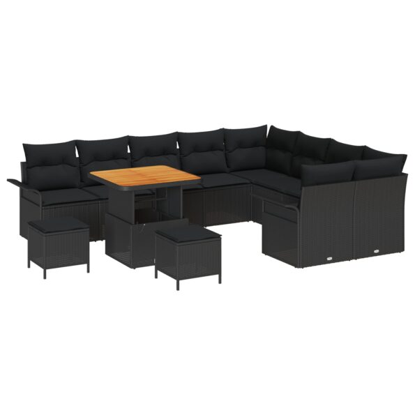 3364119_2.jpg vidaXL 12-dielny záhradný sedací set s vankúšmi čierny poly ratan akácia – Obrázok 2