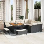 vidaXL 12-dielna záhradná súprava sofa s vankúšmi čierny poly ratan akáciový